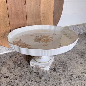 Vintage Royal Limoges France Gold Floral Pedestal Footed Cake Dessert Stand
